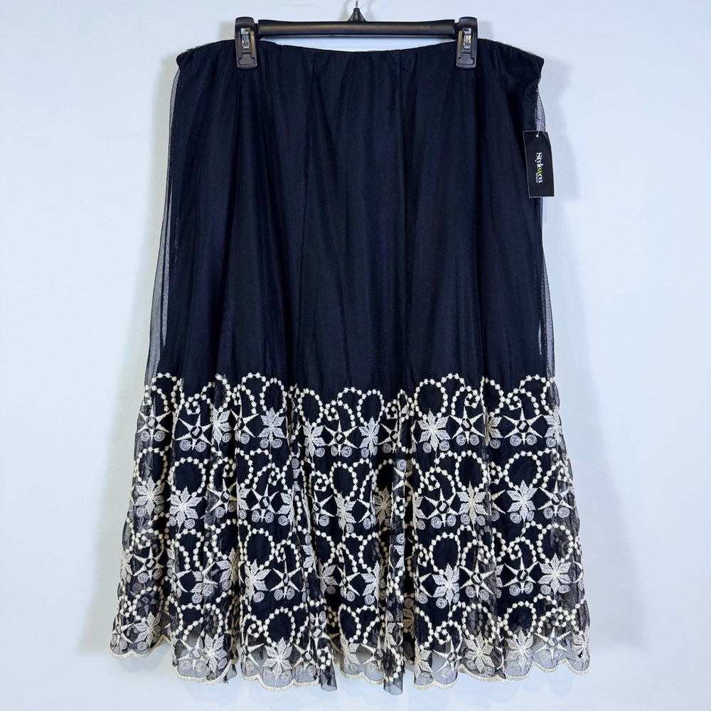 NWT Style & Co Victoriana I Women's Tulle Overlay midi Skirt Black 3X Whimsigoth